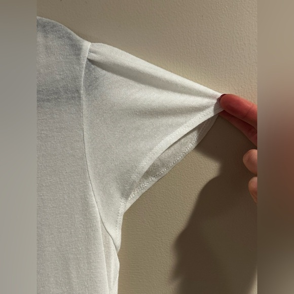 White Short Sleeve Blouse with Braided Neckline - Picture 4 of 4